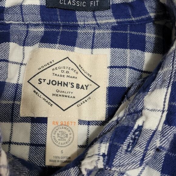 Blue and White Plaid Flannel Button Up Shirt Size Small - Picture 3 of 4
